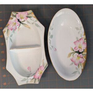 Noritake Azalea 2-Part & oval Relish Dish 8 1/4" Porcelain Floral